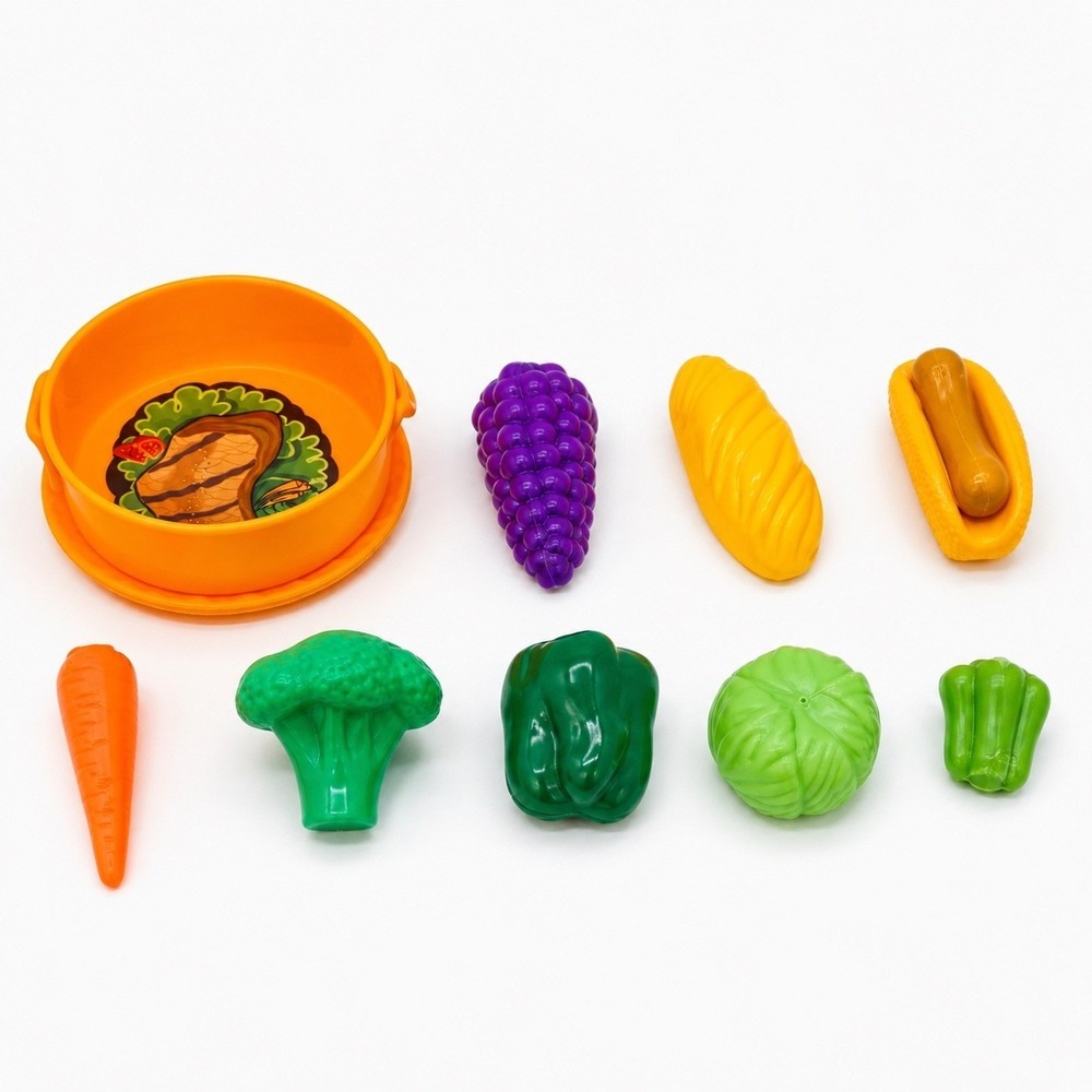13pc Kids Play Food Set Plastic Pretend Kitchen Vegetables Fruit Hot Dog Pan